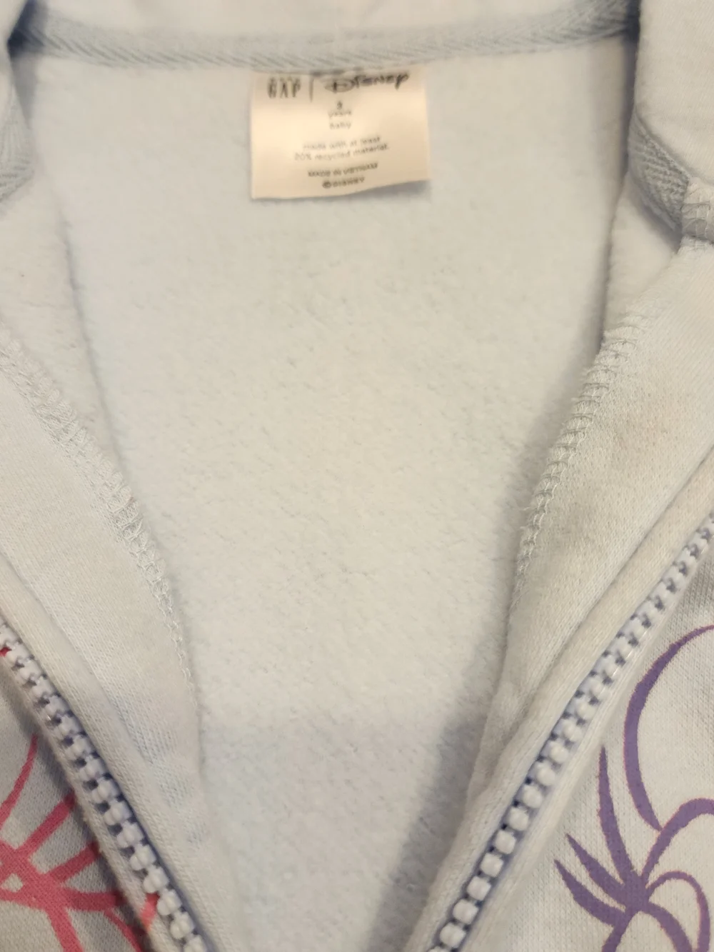 Disney GAP Girls 3T Hooded Zip Up Fleece Lined Swearshirt [V2]
